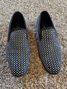 Black Slip-On Loafers with Silver Stud Accents Size 10